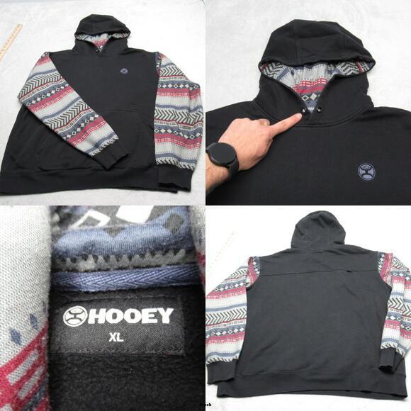 Hooey‎ Hoodie Mens XL Black Aztec Pockets Fleece Pullover Sweatshirt Outdoor - Picture 1 of 13